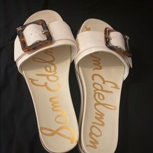 Sam Edelman White Sandals with Tortoise Shell Buckle Details